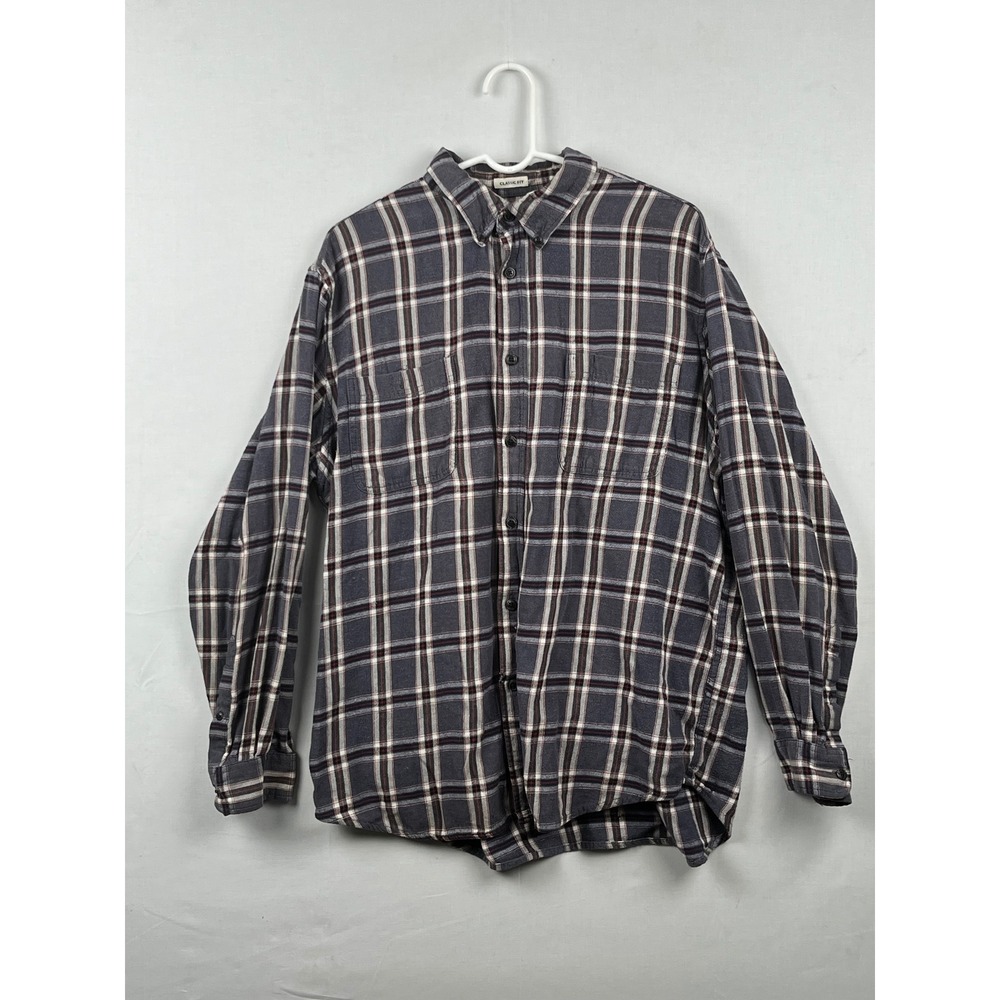 Basic Editions Flannel Shirt Mens XLT Classic Fit Plaid Cotton Grey 762993805542